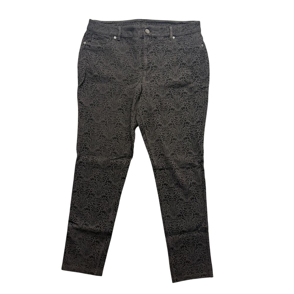 Cato New York Black Velvet Flocked Damask Pants Size 14